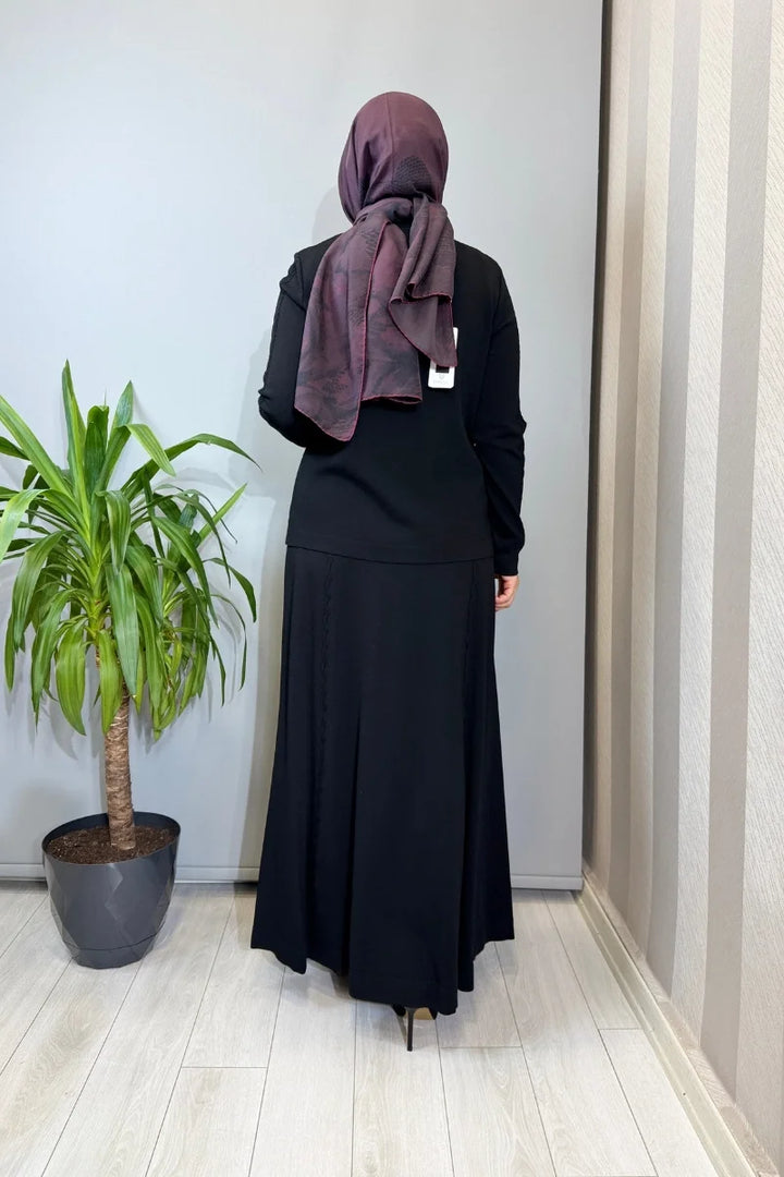 Miss Dalida Saç Örgüsü Klasik Triko Ceket Etek Takım Siyah T26Y-8200 (T26Y-2002) - Siyah - Görsel 3 
