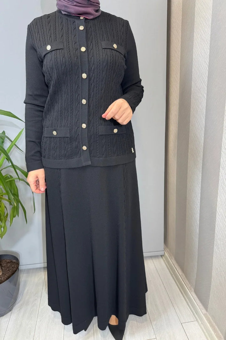 Miss Dalida Saç Örgüsü Klasik Triko Ceket Etek Takım Siyah T26Y-8200 (T26Y-2002) - Siyah - Görsel 4 