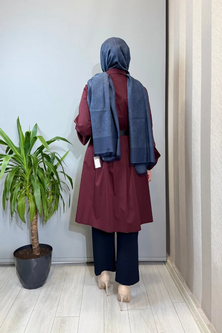 Misswhence Nervür Detaylı Kemerli Gömlek 39305 - Bordo - Görsel 3 