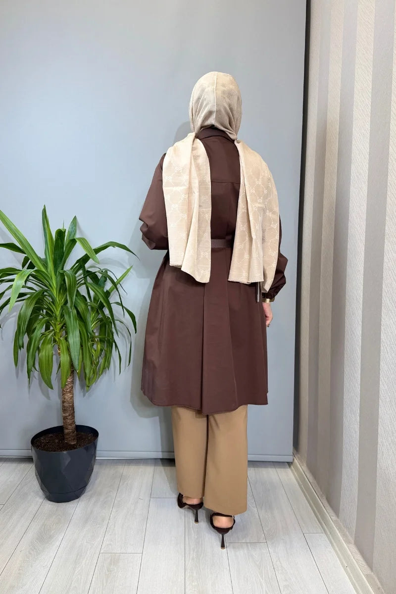 Misswhence Nervür Detaylı Kemerli Gömlek 39305 - Kahve - Görsel 3 