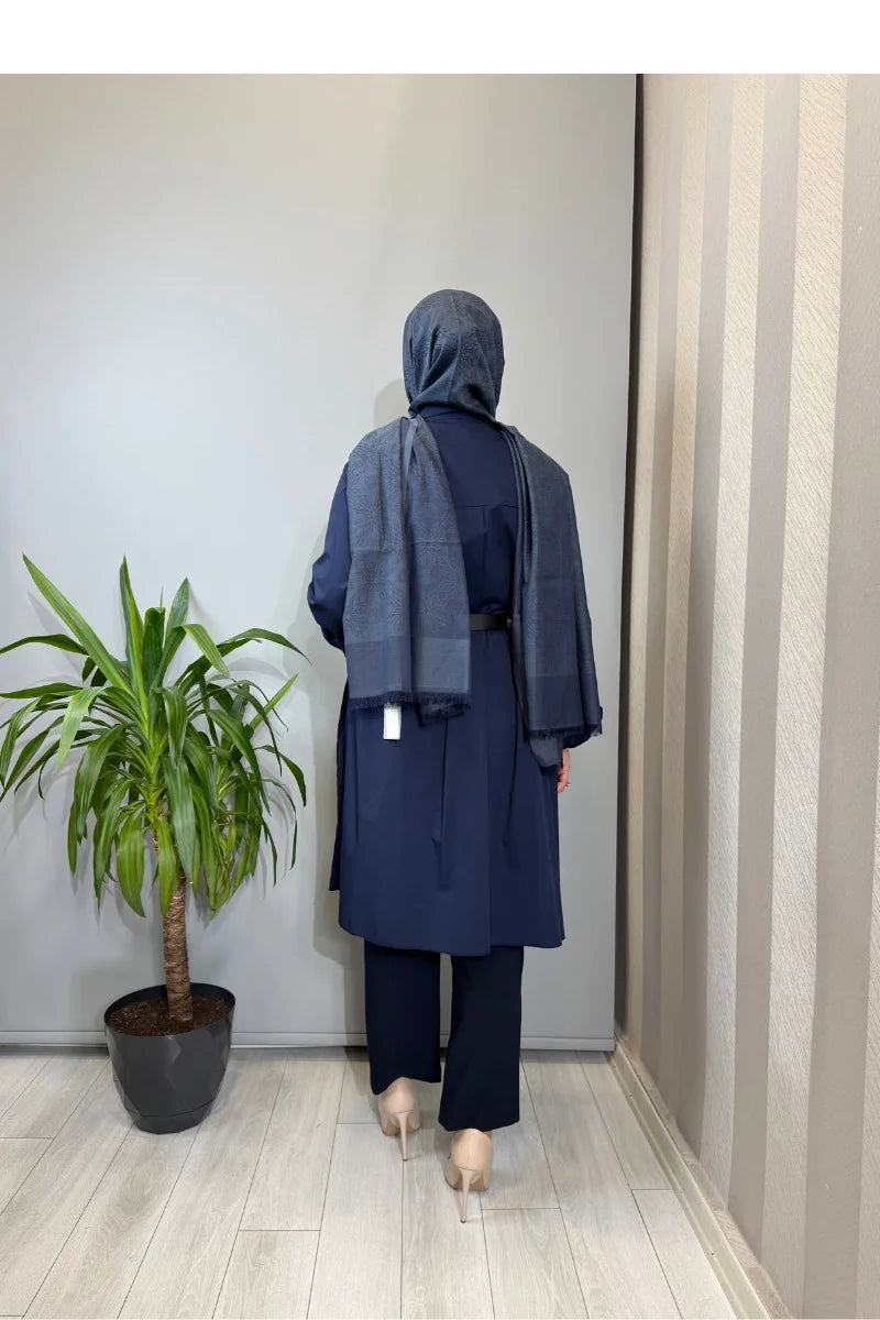 Misswhence Nervür Detaylı Kemerli Gömlek 39305 - Lacivert - Görsel 3 