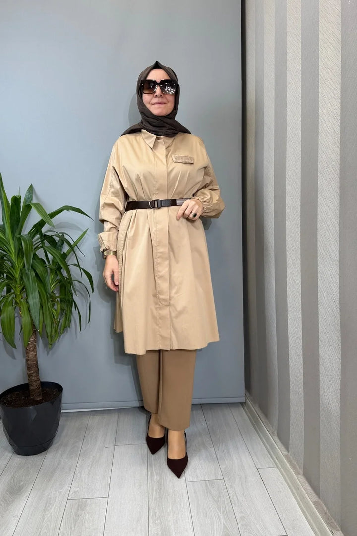 Misswhence Nervür Detaylı Kemerli Gömlek 39305 - Camel - Görsel 1 