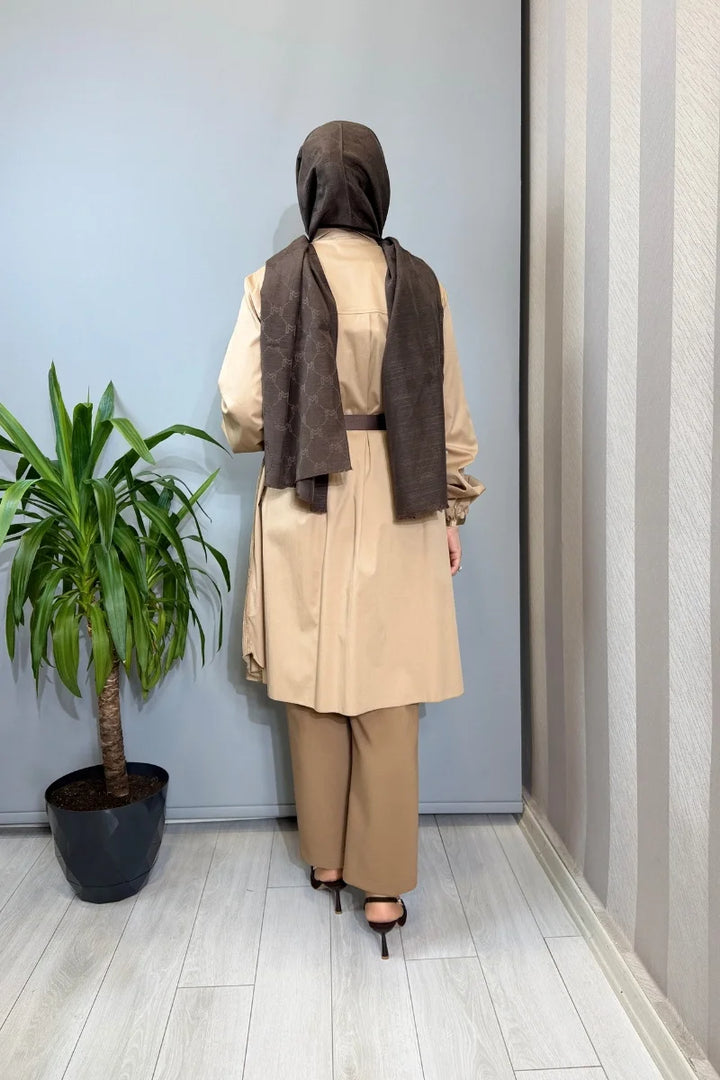Misswhence Nervür Detaylı Kemerli Gömlek 39305 - Camel - Görsel 3 