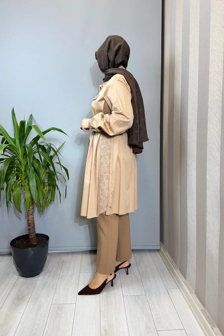 Misswhence Nervür Detaylı Kemerli Gömlek 39305 - Camel - Görsel 4 