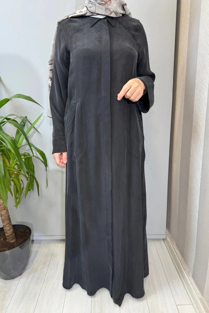 Miss Dalida Nakış Detaylı Cupro Kap Siyah T26Y- 8003 - Siyah - Görsel 3 