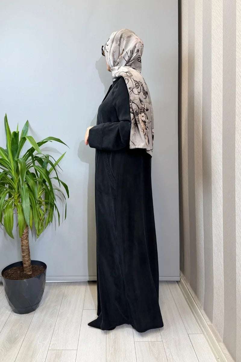 Miss Dalida Nakış Detaylı Cupro Kap Siyah T26Y- 8003 - Siyah - Görsel 2 #renk_siyah