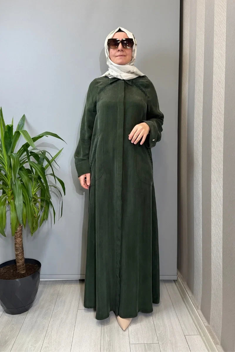Miss Dalida Nakış Detaylı Cupro Kap Siyah T26Y- 8003 - Haki - Görsel 1 