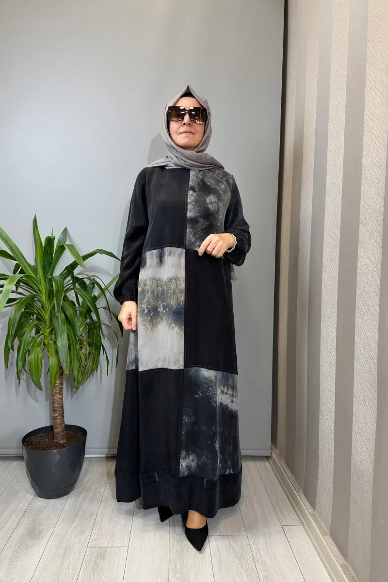 Misswhence Patchwork İpek Elbise 39805 - Siyah - Görsel 1 #renk_siyah