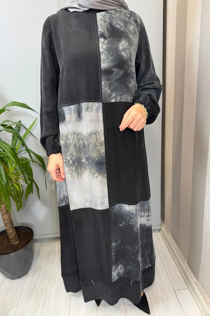 Misswhence Patchwork İpek Elbise 39805 - Siyah - Görsel 4 