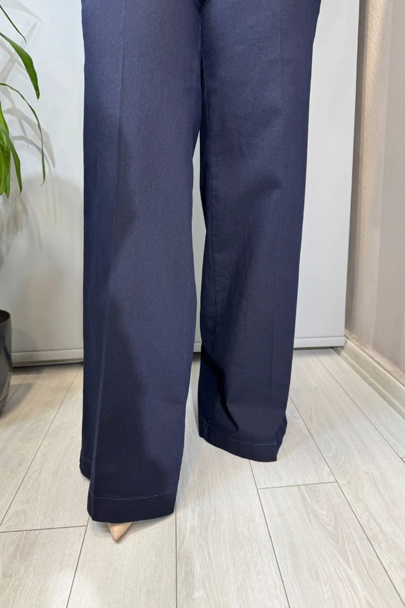 Misswhence Likralı Geniş Paça Kot Pantolon 39105 - Lacivert - Görsel 1 #renk_lacivert