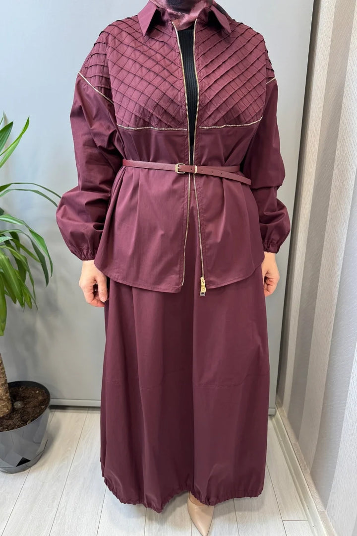 Misswhence Fermuar Detaylı Ceket Etek Takım 39307 - Bordo - Görsel 2 