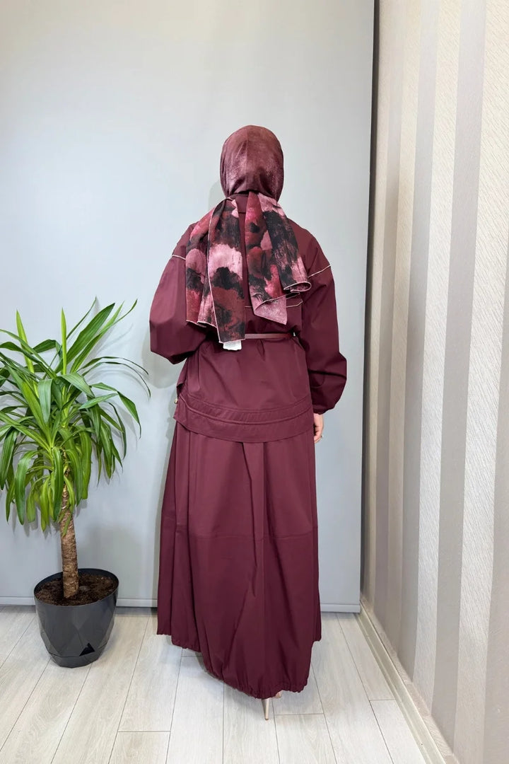 Misswhence Fermuar Detaylı Ceket Etek Takım 39307 - Bordo - Görsel 4 