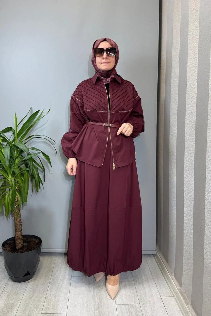 Misswhence Fermuar Detaylı Ceket Etek Takım 39307 - Bordo - Görsel 1 