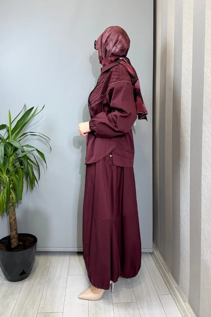 Misswhence Fermuar Detaylı Ceket Etek Takım 39307 - Bordo - Görsel 3 