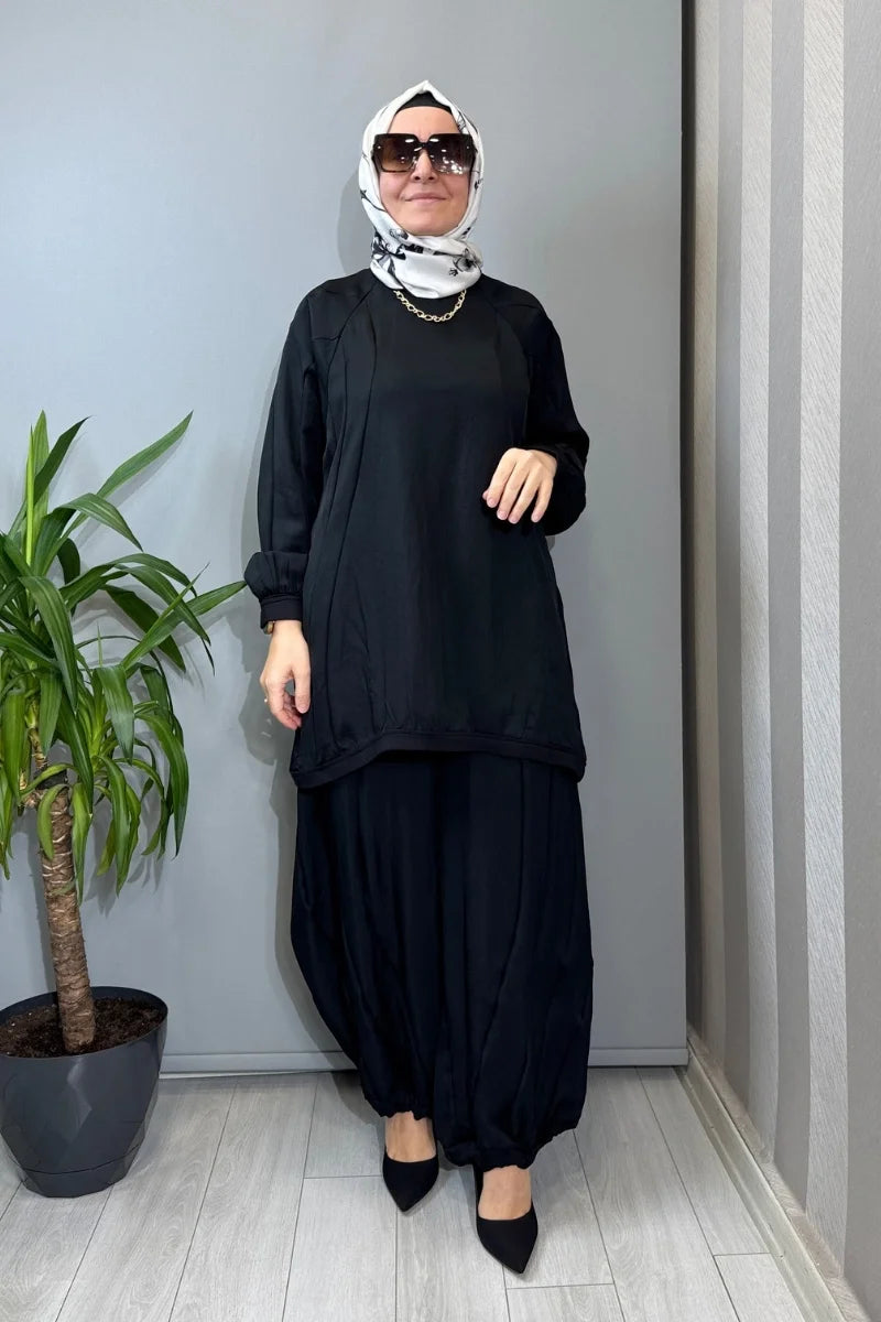 Misswhence Parça Detaylı Tunik Şalvar Takım 39022 - Siyah - Görsel 1 #renk_siyah