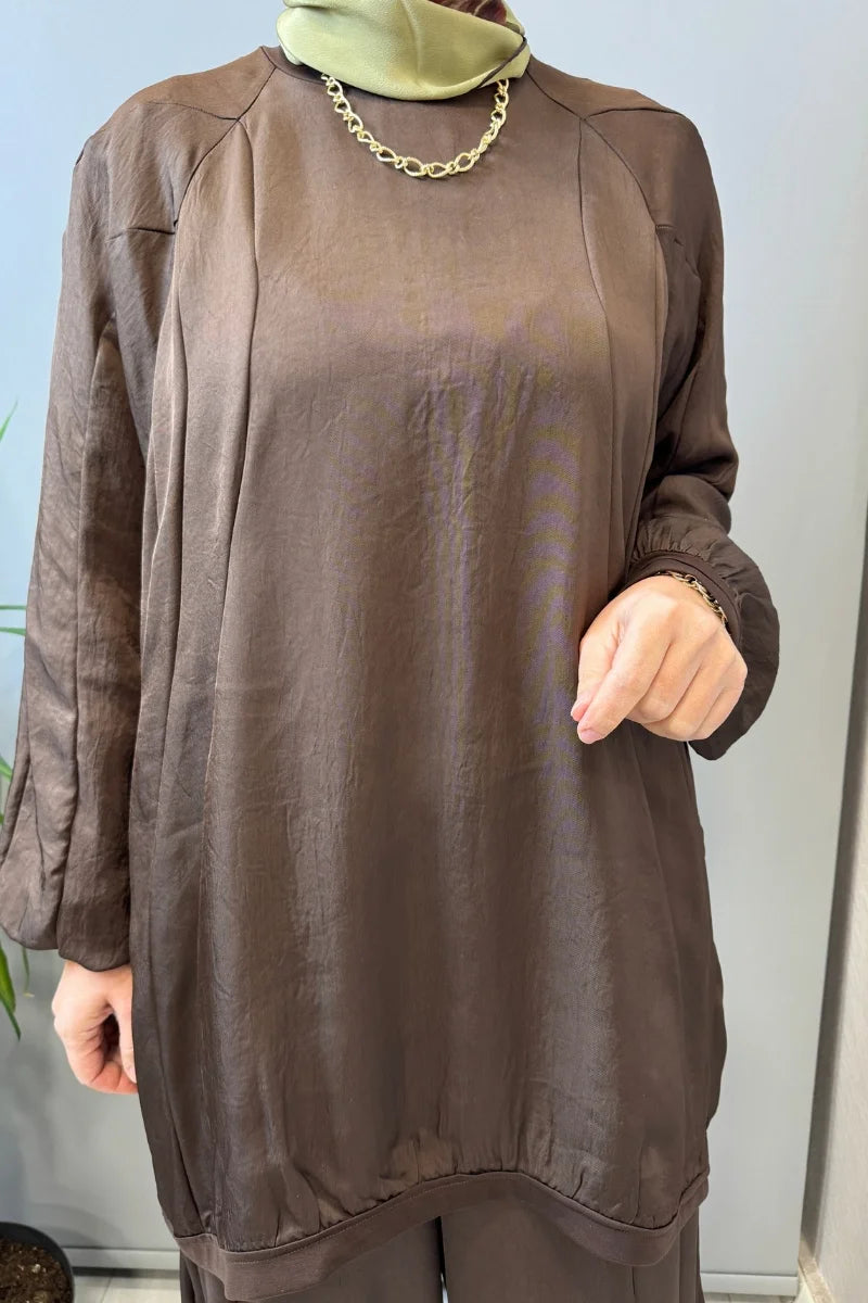 Misswhence Parça Detaylı Tunik Şalvar Takım 39022 - Kahve - Görsel 5 