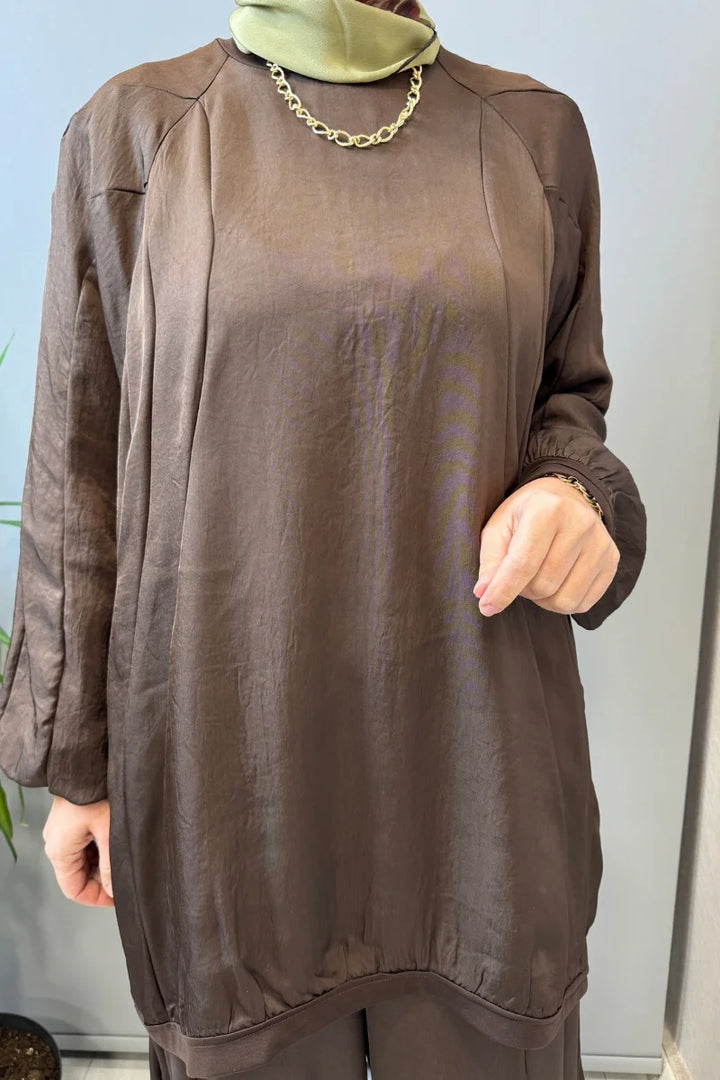 Misswhence Parça Detaylı Tunik Şalvar Takım 39022 - Kahve - Görsel 5 