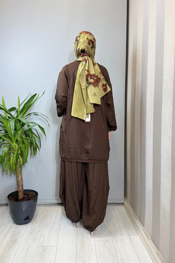 Misswhence Parça Detaylı Tunik Şalvar Takım 39022 - Kahve - Görsel 4 