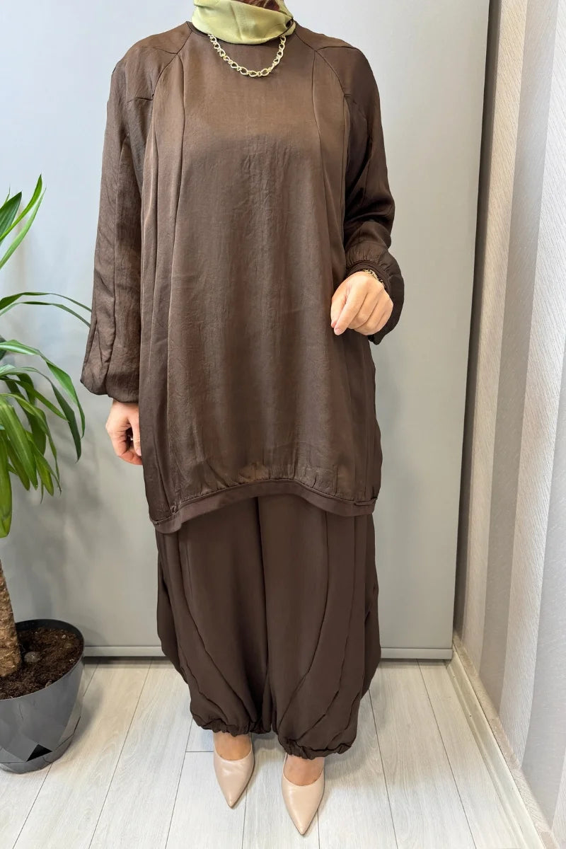 Misswhence Parça Detaylı Tunik Şalvar Takım 39022 - Kahve - Görsel 6 
