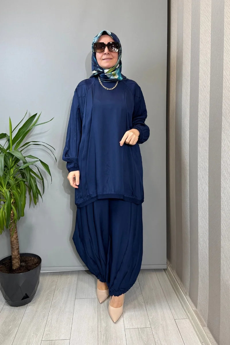 Misswhence Parça Detaylı Tunik Şalvar Takım 39022 - Lacivert - Görsel 1 