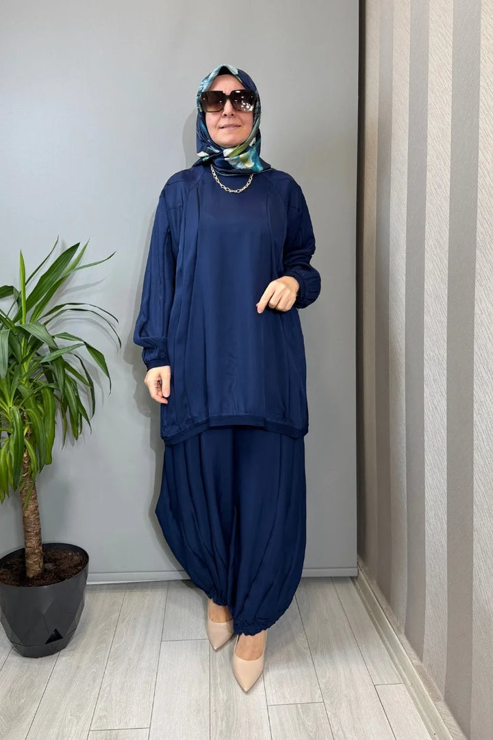 Misswhence Parça Detaylı Tunik Şalvar Takım 39022 - Lacivert - Görsel 1 