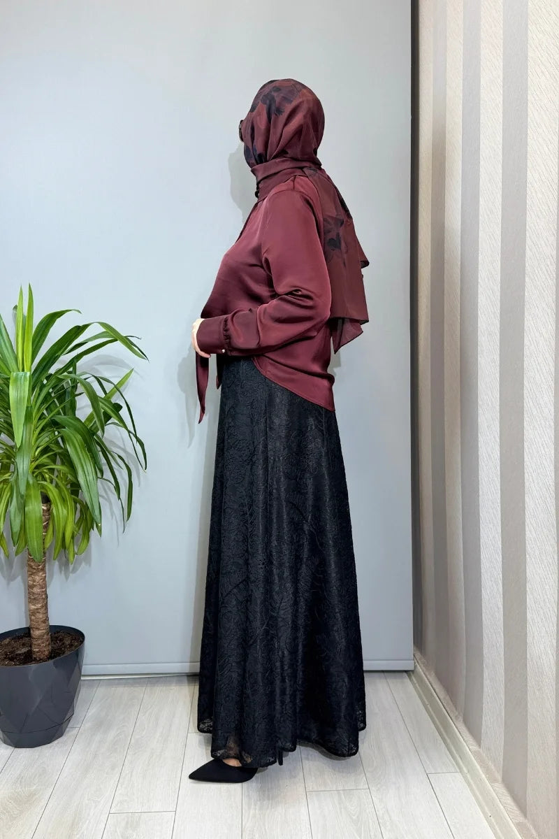Clande Güpürlü Etek Siyah 2601- 2000
