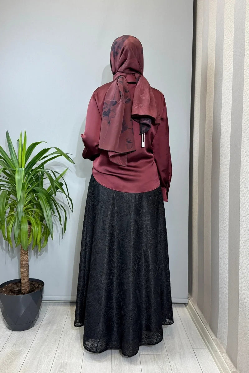 Clande Güpürlü Etek Siyah 2601- 2000