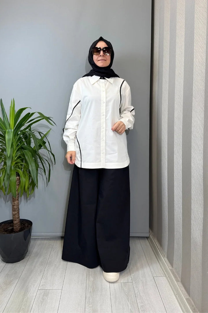 Clande Biye Detaylı Koton Gömlek Ekru 2601- 3023 - Ekru - Görsel 1 