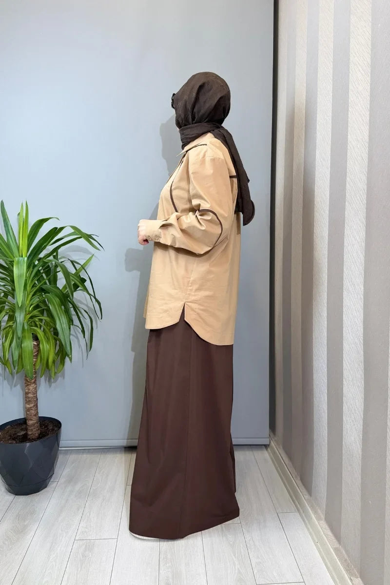 Clande Biye Detaylı Koton Gömlek Vizon 2601-3023 