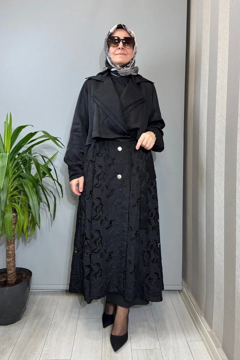 Misswhence Güpür Detaylı Trenç 39400 - Siyah - Görsel 2 #renk_siyah