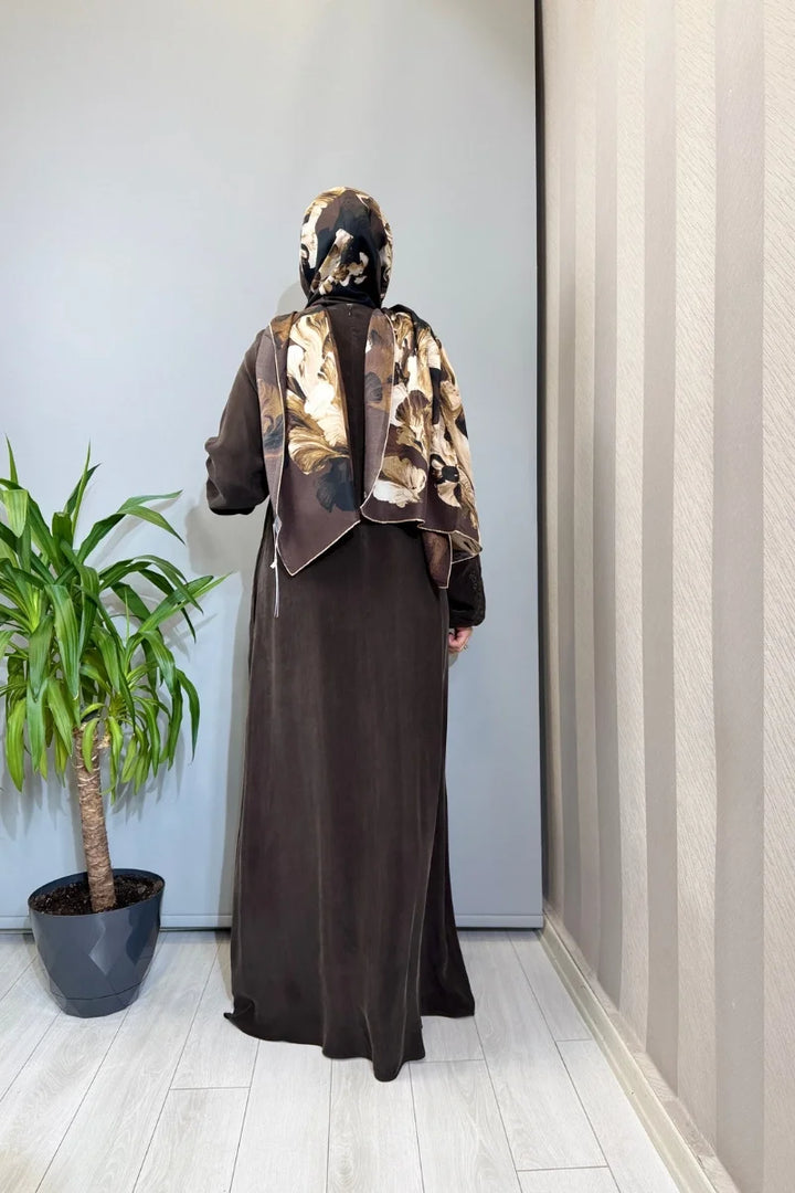 Miss Dalida Nakış Detaylı Elbise Kahve T26Y- 4015 - Kahve - Görsel 3 