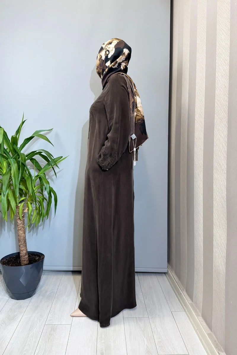 Miss Dalida Nakış Detaylı Elbise Kahve T26Y- 4015 - Kahve - Görsel 2 #renk_kahve