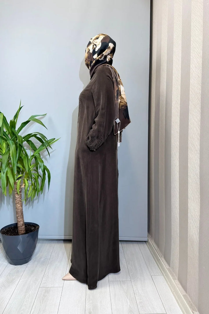 Miss Dalida Nakış Detaylı Elbise Kahve T26Y- 4015 - Kahve - Görsel 2 