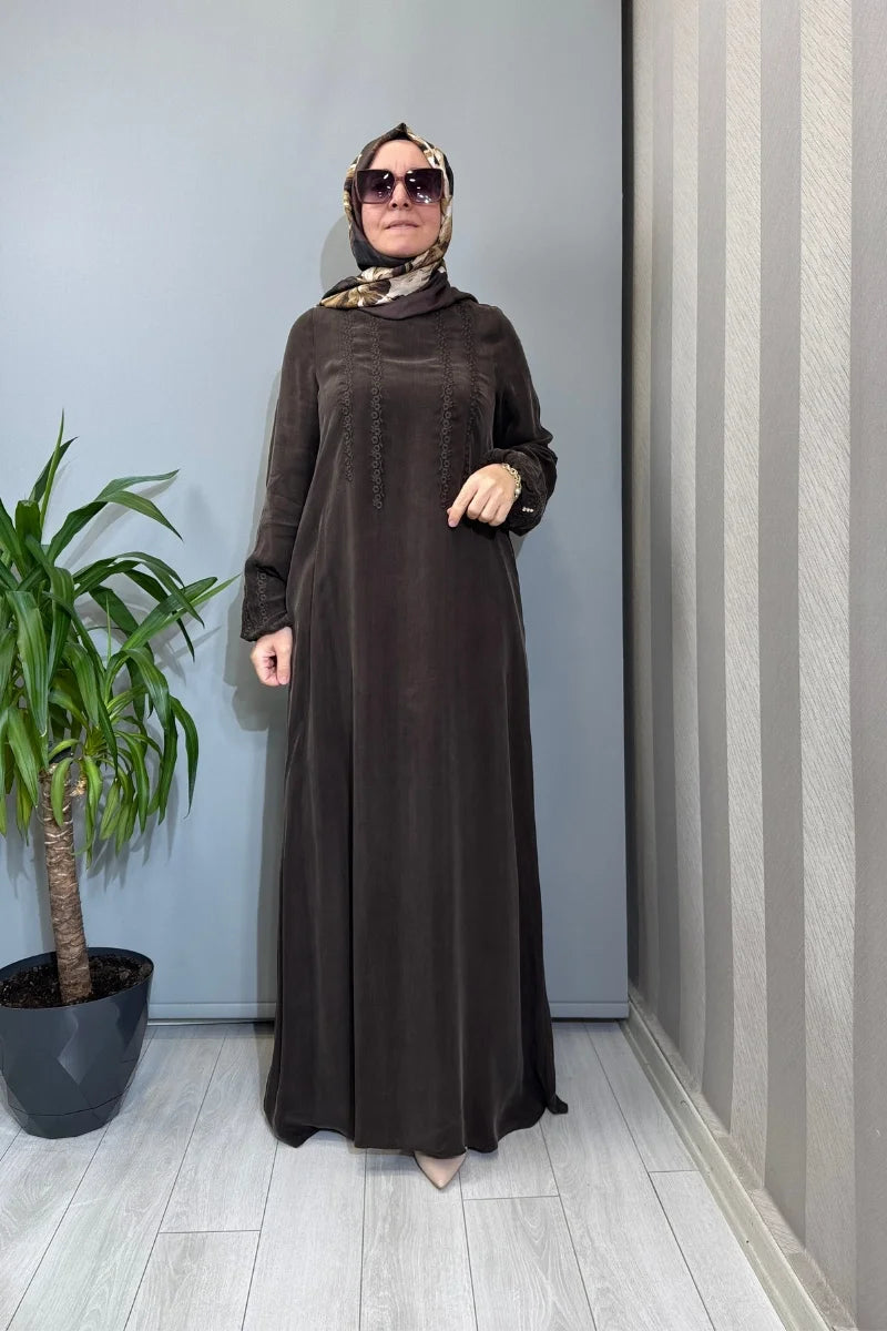 Miss Dalida Nakış Detaylı Elbise Kahve T26Y- 4015 - Kahve - Görsel 1 #renk_kahve