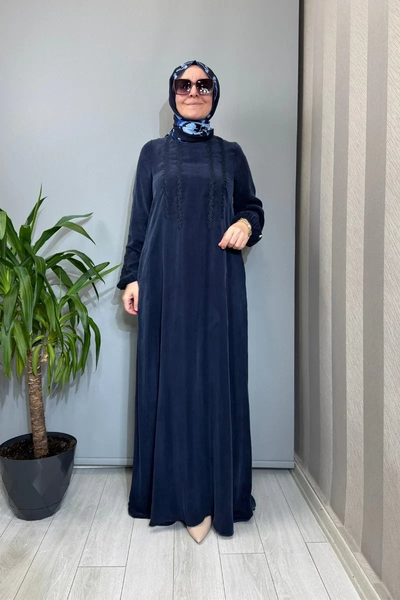 Miss Dalida Nakış Detaylı Elbise Kahve T26Y- 4015 - Lacivert - Görsel 1 
