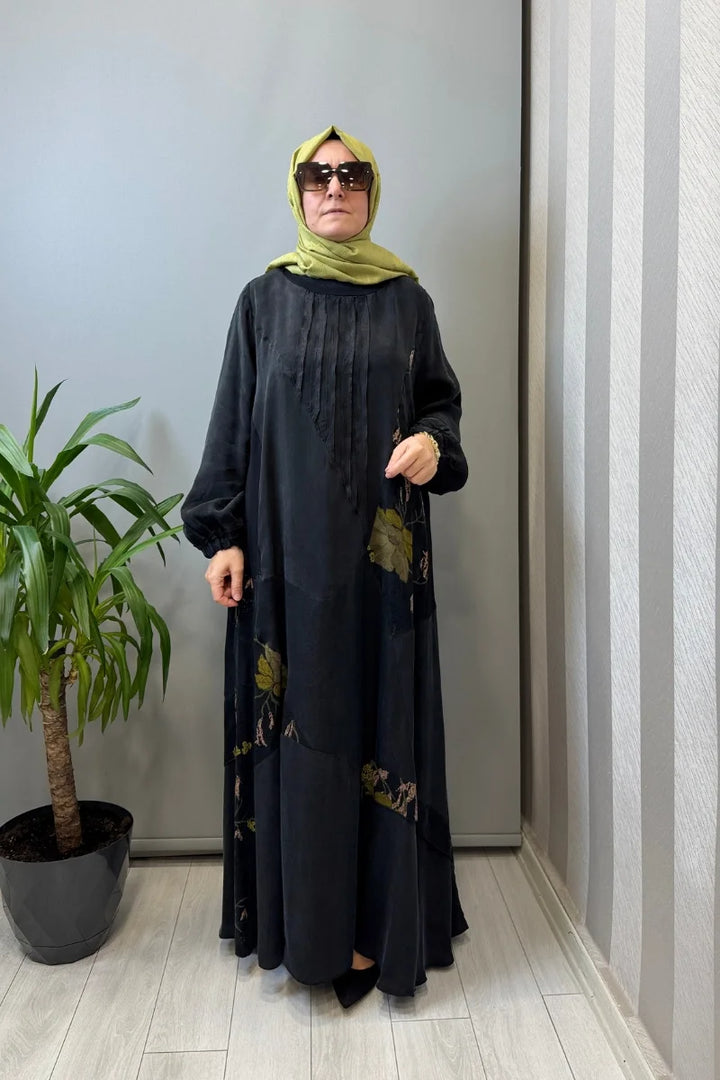 Misswhence Büyük Beden Cupro İpek Elbise Siyah V 3310