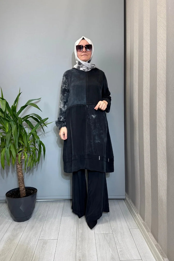 Misswhence Patchwork Detaylı İpek Tunik 39005 - Siyah - Görsel 1 