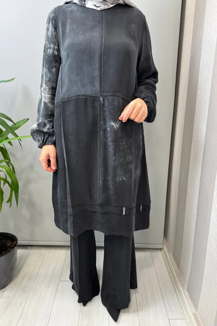 Misswhence Patchwork Detaylı İpek Tunik 39005 - Siyah - Görsel 3 