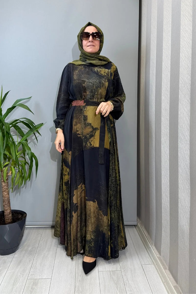 Misswhence Parça Detaylı Cupro İpek Elbise Desenli 39842