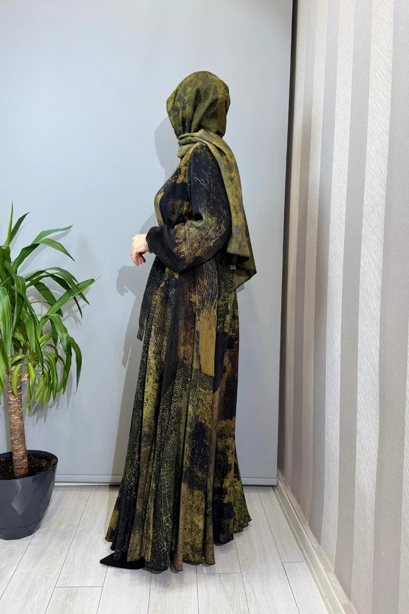 Misswhence Parça Detaylı Cupro İpek Elbise Desenli 39842