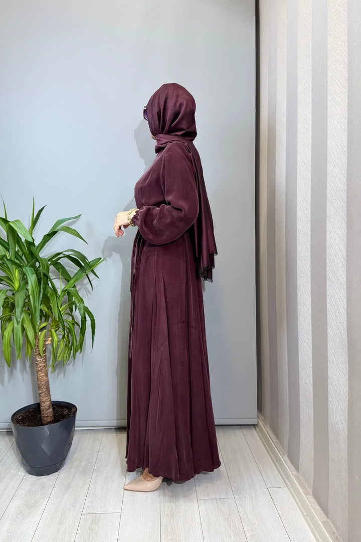 Misswhence Parça Detaylı Cupro İpek Elbise 39842 - Bordo - Görsel 2 