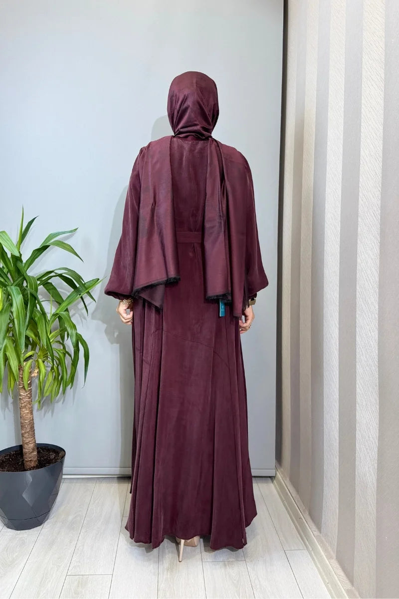 Misswhence Parça Detaylı Cupro İpek Elbise 39842 - Bordo - Görsel 3 