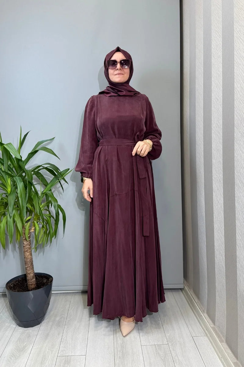 Misswhence Parça Detaylı Cupro İpek Elbise 39842 - Bordo - Görsel 1 