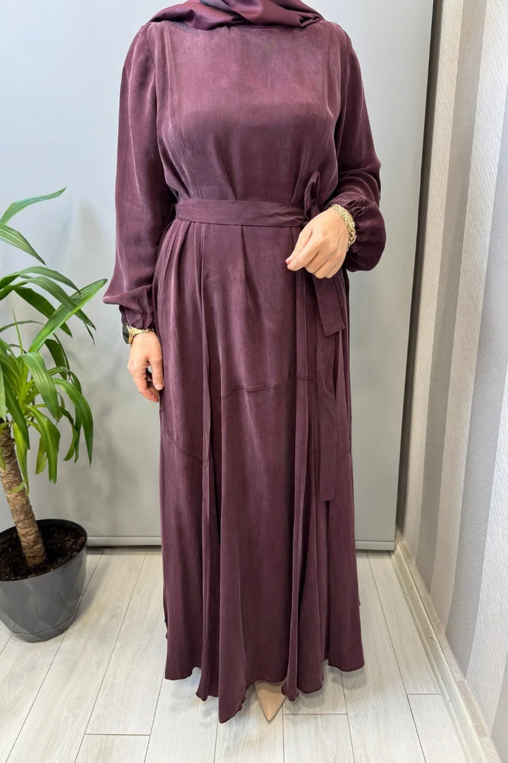 Misswhence Parça Detaylı Cupro İpek Elbise 39842 - Bordo - Görsel 4 