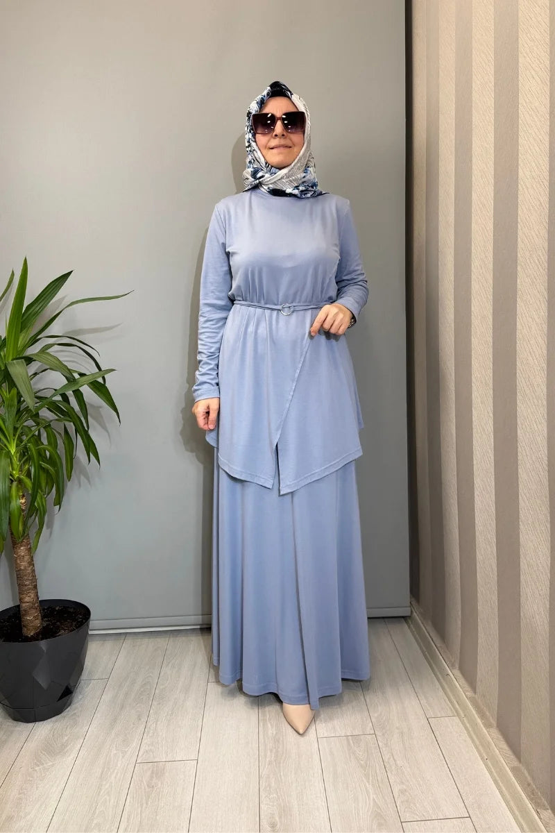 Almarwah Kemer Detaylı Takım 202968 - Bebe Mavisi - Görsel 1 #renk_bebe-mavisi