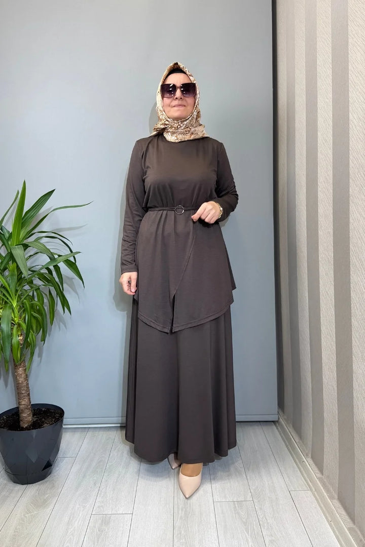 Almarwah Kemer Detaylı Takım 202968 - Kahve - Görsel 1 