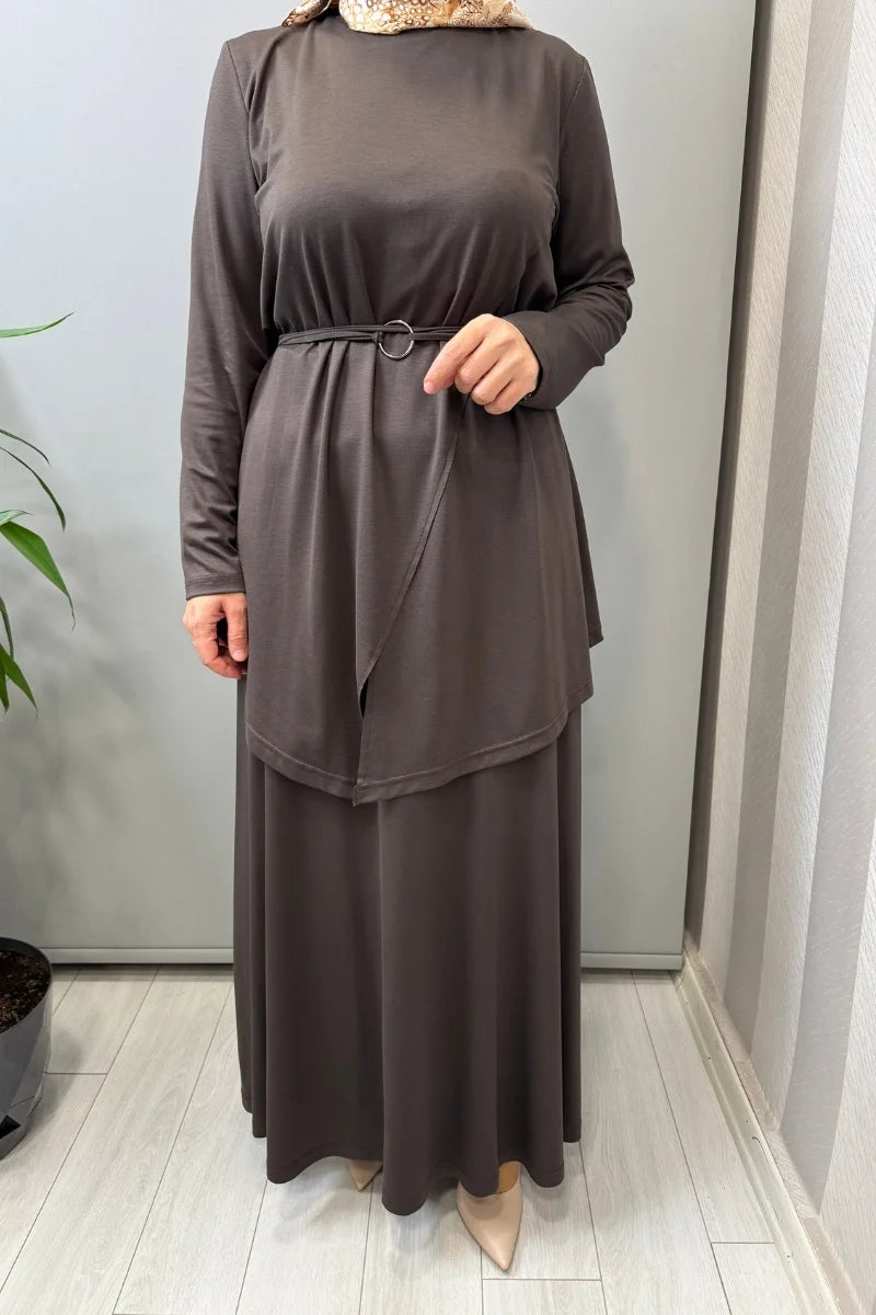 Almarwah Kemer Detaylı Takım 202968 - Kahve - Görsel 4 