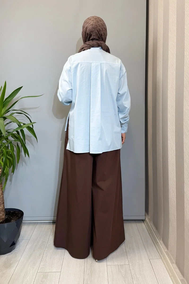 Almarwah Cep Detaylı Poplin Gömlek 101003 - Bebe Mavisi - Görsel 2 #renk_bebe-mavisi