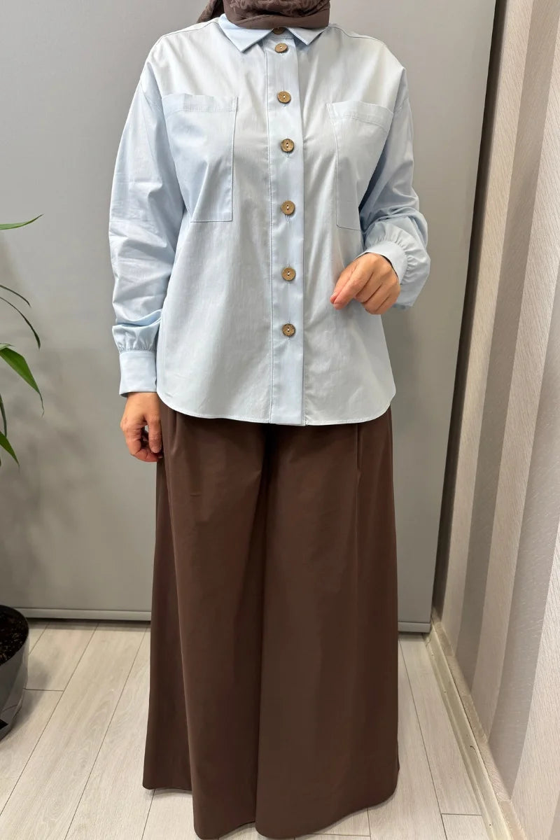 Almarwah Cep Detaylı Poplin Gömlek 101003 - Bebe Mavisi - Görsel 4 