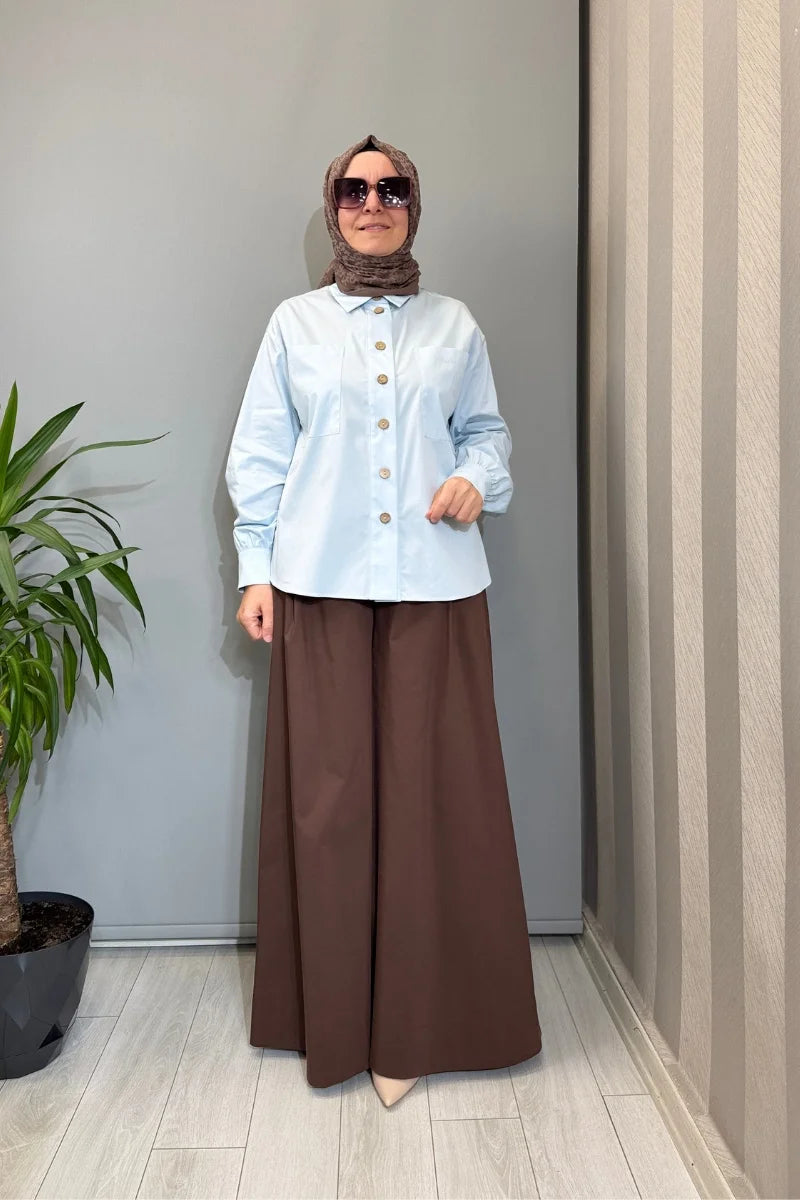 Almarwah Cep Detaylı Poplin Gömlek 101003 - Bebe Mavisi - Görsel 1 #renk_bebe-mavisi